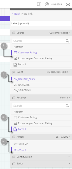 Fig. 38: Configure the form to be populated with data from the Customer Rating table, on double click.