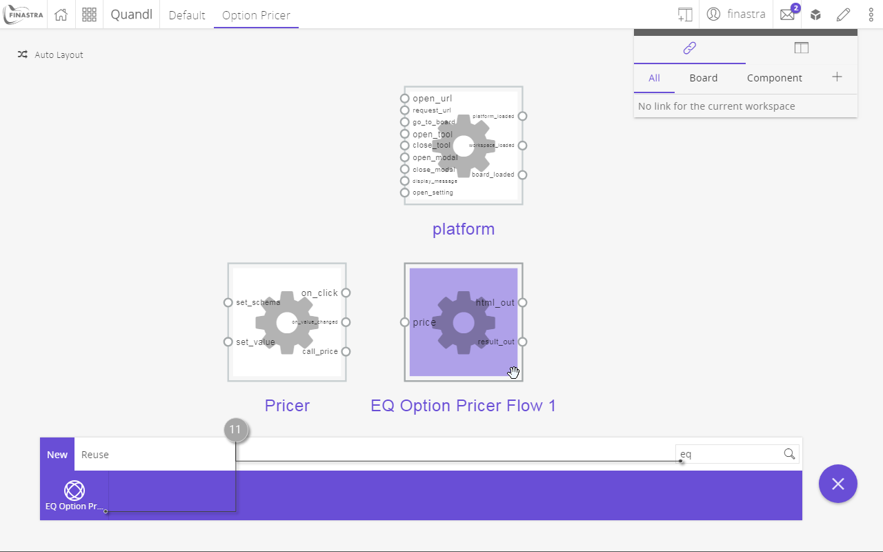 Fig. 70: Add the EQ Option Pricer Flow to the Link Editor dashboard.